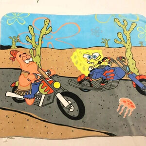 2006 Nickelodeon Spongebob Patrick  Star Fleece Blanket Motorcycles 60.5 x 50 In